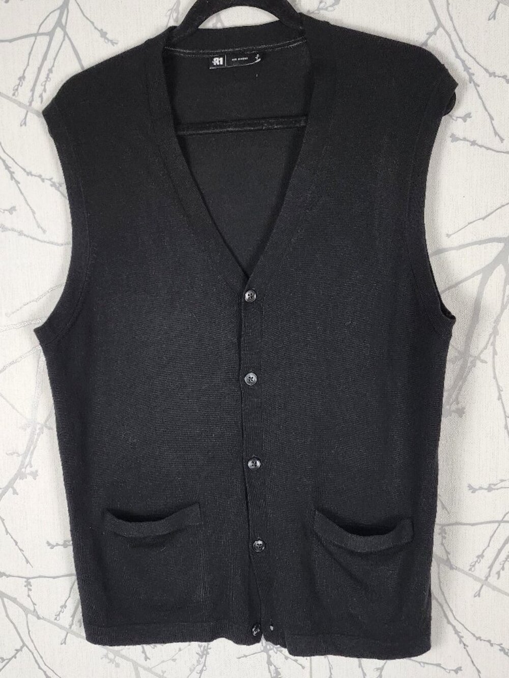 Le 31 Black 100% Merino Wool Knit Button Front Sweater Vest